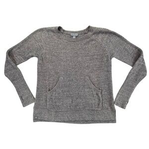Barefoot Dreams CozyChic Lite Women M Gray Pullover Sweater Pocket Thumbholes